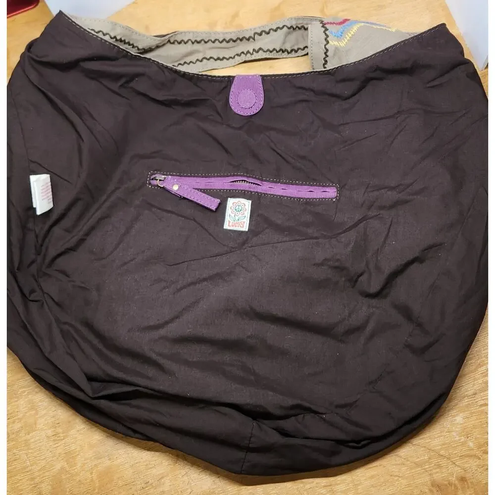 Lucky‎ Brand Floral Embroidered Sling Bag Brown Hobo